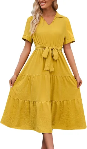 Women's Summer Dress One Shoulder Ruffle Sleeveless Empire Waist Wedding Guest Dresses Ruched A Line Flowy Sundresses