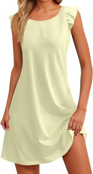 Women's Summer Dresses Beach Casual Sundress Ruffle Sleeve Ruffle Hem Short Mini Dress Vacation Outfits for Women