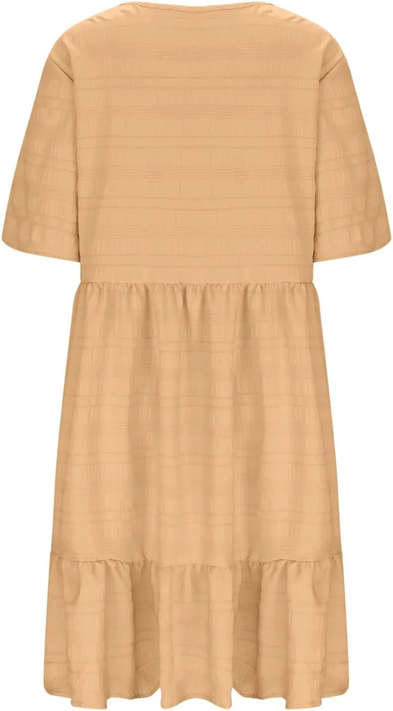 Womens Summer Dresses Fashion Plus Size Ruffle Short Sleeve Crewneck Midi Dress Casual Party Beach Vacation Dresses