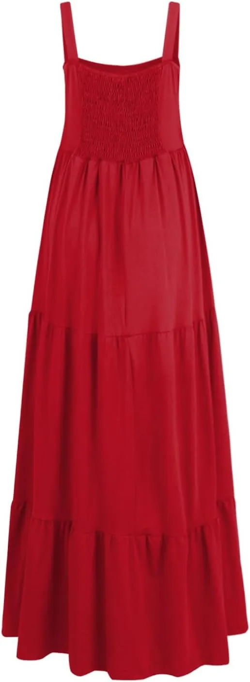 Women's Summer Dresses Halter Neck Sleeveless Smocked Backless Floral Flowy Tiered A Line Boho Beach Maxi Dress
