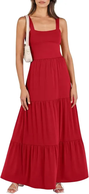 Women's Summer Dresses Halter Neck Sleeveless Smocked Backless Floral Flowy Tiered A Line Boho Beach Maxi Dress