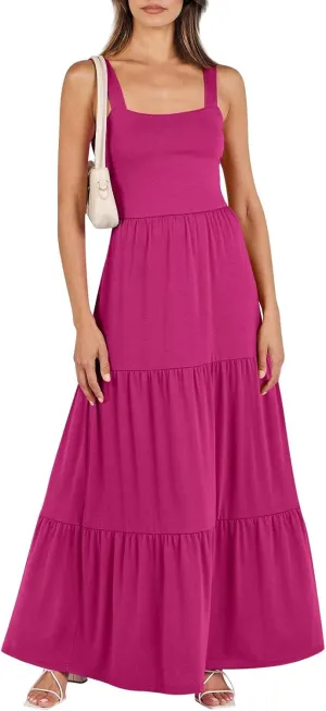 Women's Summer Dresses Halter Neck Sleeveless Smocked Backless Floral Flowy Tiered A Line Boho Beach Maxi Dress