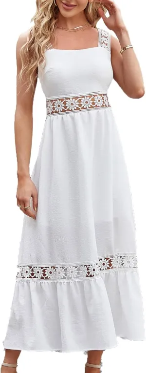 Women's Summer Dresses Halter Neck Sleeveless Smocked Backless Floral Flowy Tiered A Line Boho Beach Maxi Dress