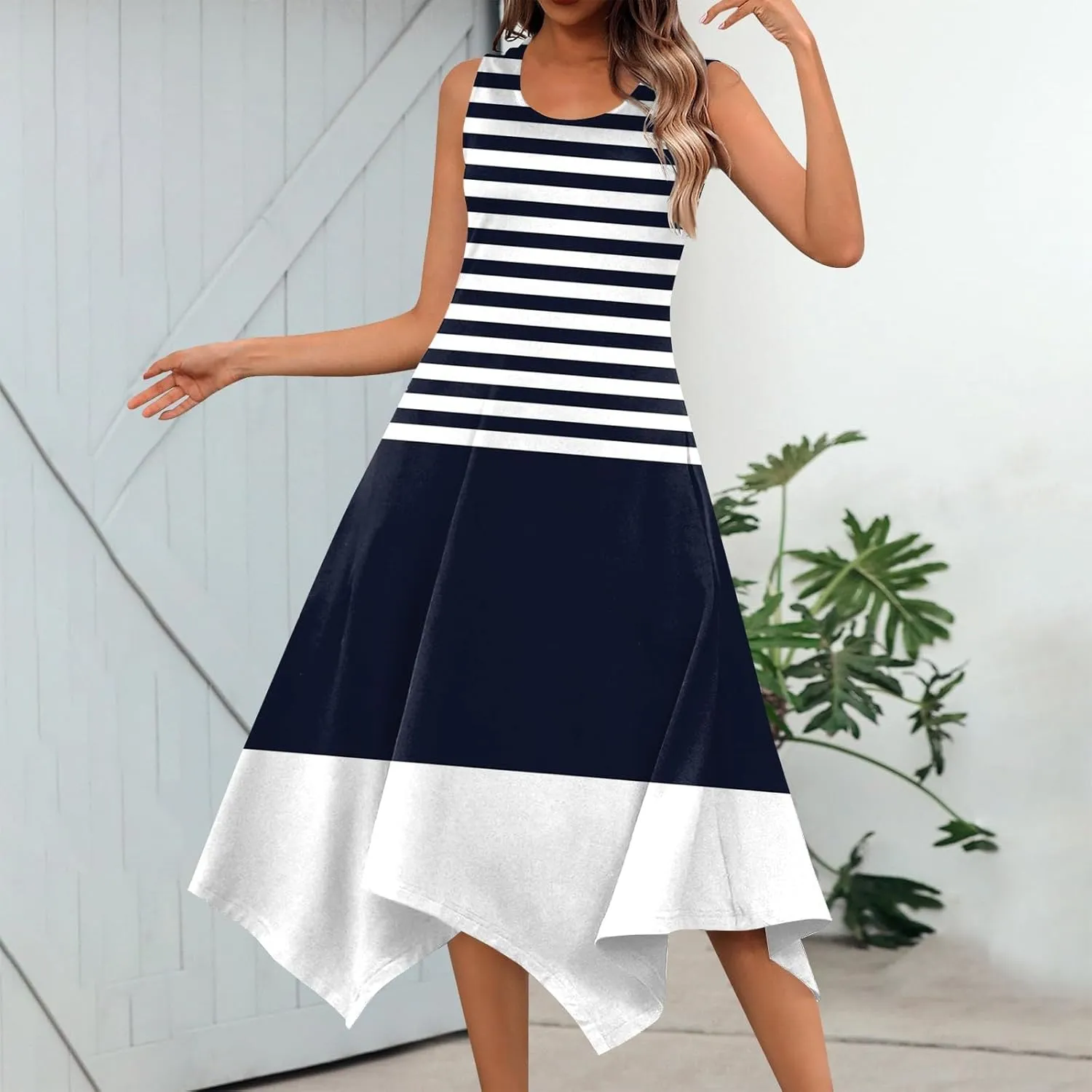 Womens Summer Dresses Summer Flowy Casual Midi Tank Dresses Beach Hankerchief Hem Sleeveless Dress Floral Sundresses
