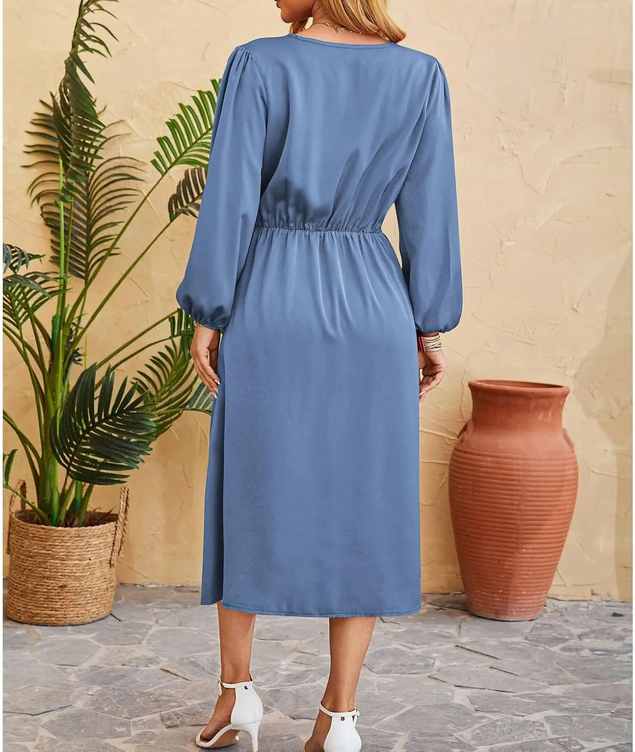 Women's Summer Maxi Dress Casual Boho Floral Wrap V Neck Short Sleeve Ruffle Hem Split Beach Long Dresses with Belt