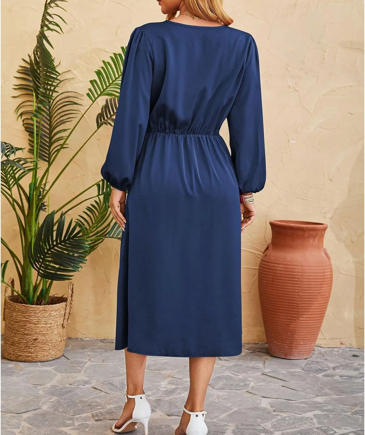 Women's Summer Maxi Dress Casual Boho Floral Wrap V Neck Short Sleeve Ruffle Hem Split Beach Long Dresses with Belt