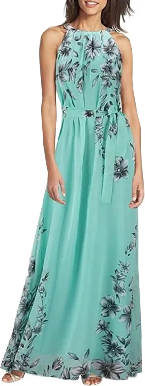 Women's Summer Maxi Dress Casual Gradient Sleeveless Dress Split Floral Sundress Beach Vacation Flowy Long Dresses