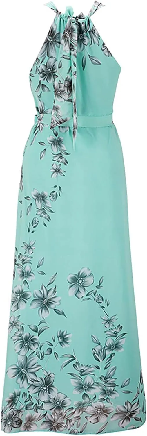 Women's Summer Maxi Dress Casual Gradient Sleeveless Dress Split Floral Sundress Beach Vacation Flowy Long Dresses