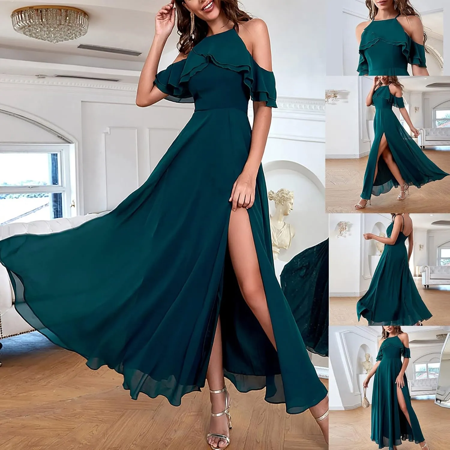 Women's Summer Maxi Dress Casual Gradient Sleeveless Dress Split Floral Sundress Beach Vacation Flowy Long Dresses