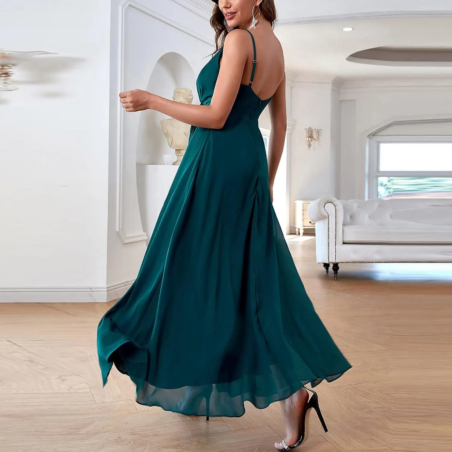 Women's Summer Maxi Dress Casual Gradient Sleeveless Dress Split Floral Sundress Beach Vacation Flowy Long Dresses