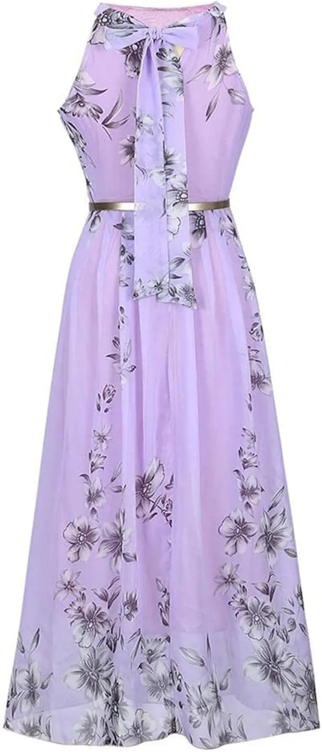 Women's Summer Maxi Dress Casual Gradient Sleeveless Dress Split Floral Sundress Beach Vacation Flowy Long Dresses
