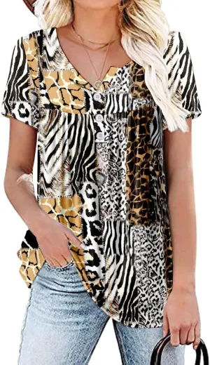 Women's Summer Short Sleeve Tunic Plus size ladies shirts Floral Blouse Loose Flowy Tops for Leggings M-4XL