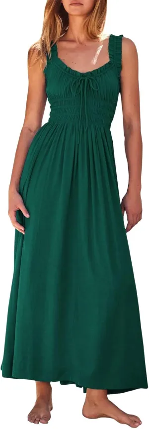 Women's Summer Split Thigh Spaghetti Strap Cami Midi Floral Dress Casual Elegant Bustier Corset Slit Long Dresses