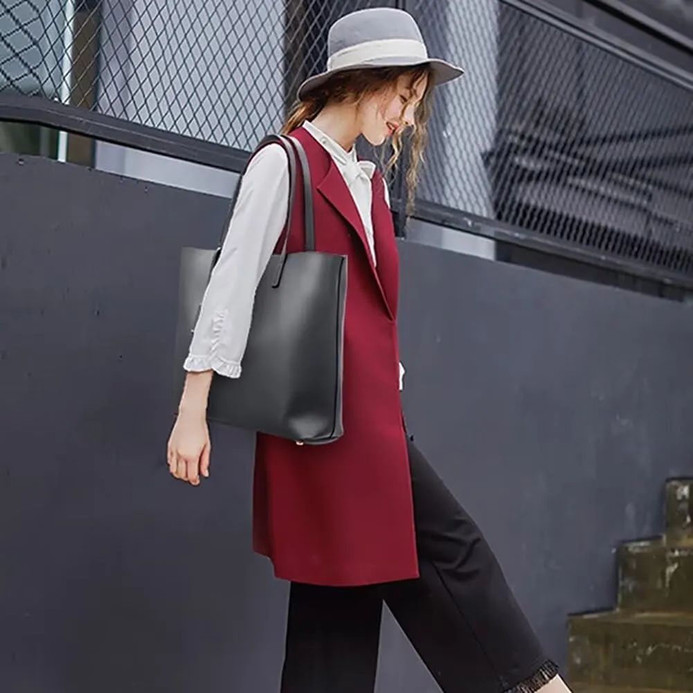 Womens Tote Bucket Bag Leather Handbag Stylish Shoulder Bag Large Capacity Top Handle Bag for Work Travel Shopping