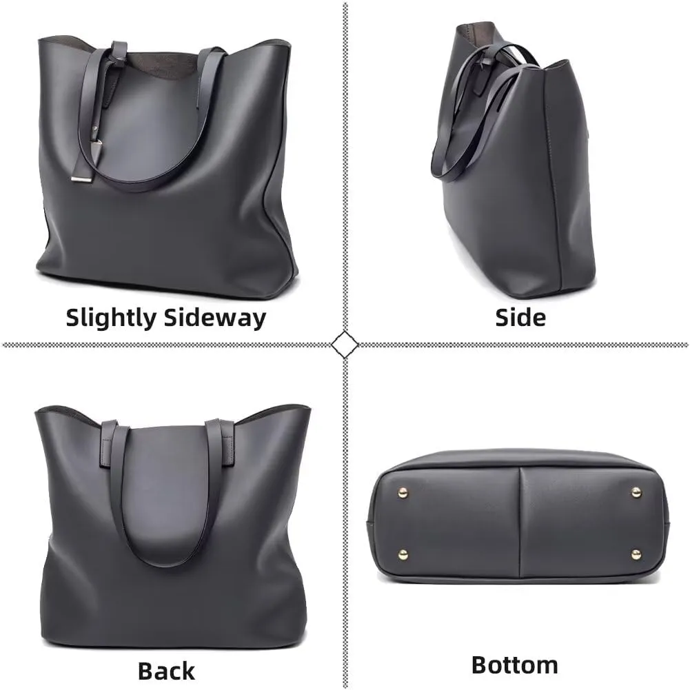 Womens Tote Bucket Bag Leather Handbag Stylish Shoulder Bag Large Capacity Top Handle Bag for Work Travel Shopping
