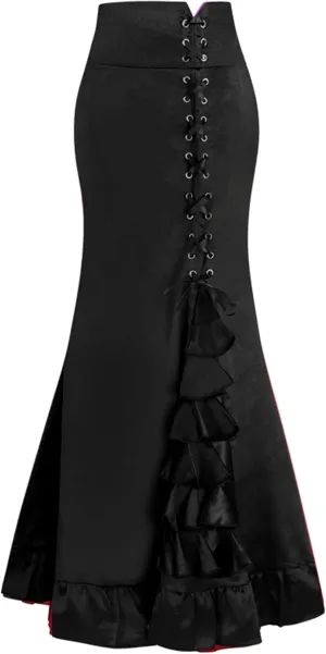 Women's Victorian Skirt, Ruffled Renaissance Vintage Steampunk Skirt, Fishtail Mermaid Maxi Skirt