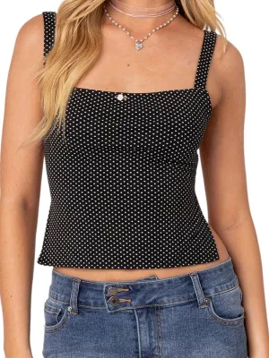 Women's Y2K Dot Print Tie Back Camisole Square Neck Low Cut Tank Vest Slim Fit Sleeveless Backless Cropped Tops