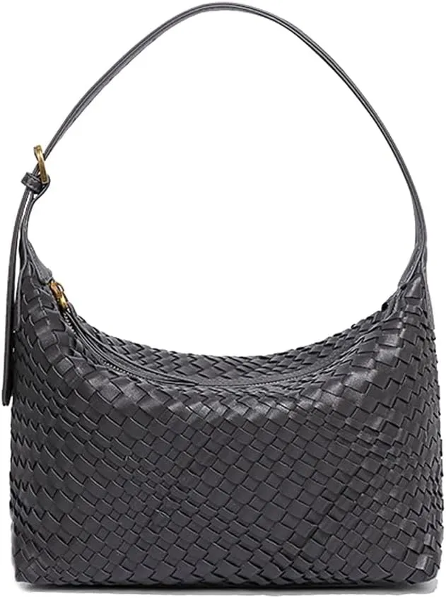 Woven Shoulder Purse Woven Tote Bag for Women Vegan Leather Slouchy Hobo Shoulder Handbags Braided Underarm Purses