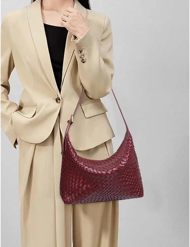 Woven Shoulder Purse Woven Tote Bag for Women Vegan Leather Slouchy Hobo Shoulder Handbags Braided Underarm Purses
