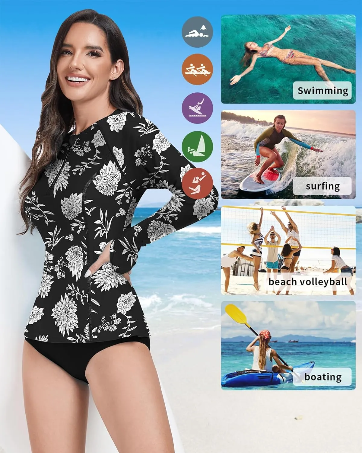 WOWENY 2 Piece Rash Guard Long Sleeve Swimsuits UPF 50  Sun Protection Swim Shirt Set Bathing Suit with Bottom