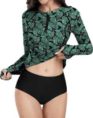 WOWENY 2 Piece Rash Guard Long Sleeve Swimsuits UPF 50  Sun Protection Swim Shirt Set Bathing Suit with Bottom