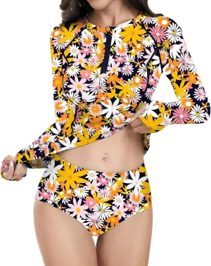 WOWENY 2 Piece Rash Guard Long Sleeve Swimsuits UPF 50  Sun Protection Swim Shirt Set Bathing Suit with Bottom