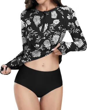 WOWENY 2 Piece Rash Guard Long Sleeve Swimsuits UPF 50  Sun Protection Swim Shirt Set Bathing Suit with Bottom