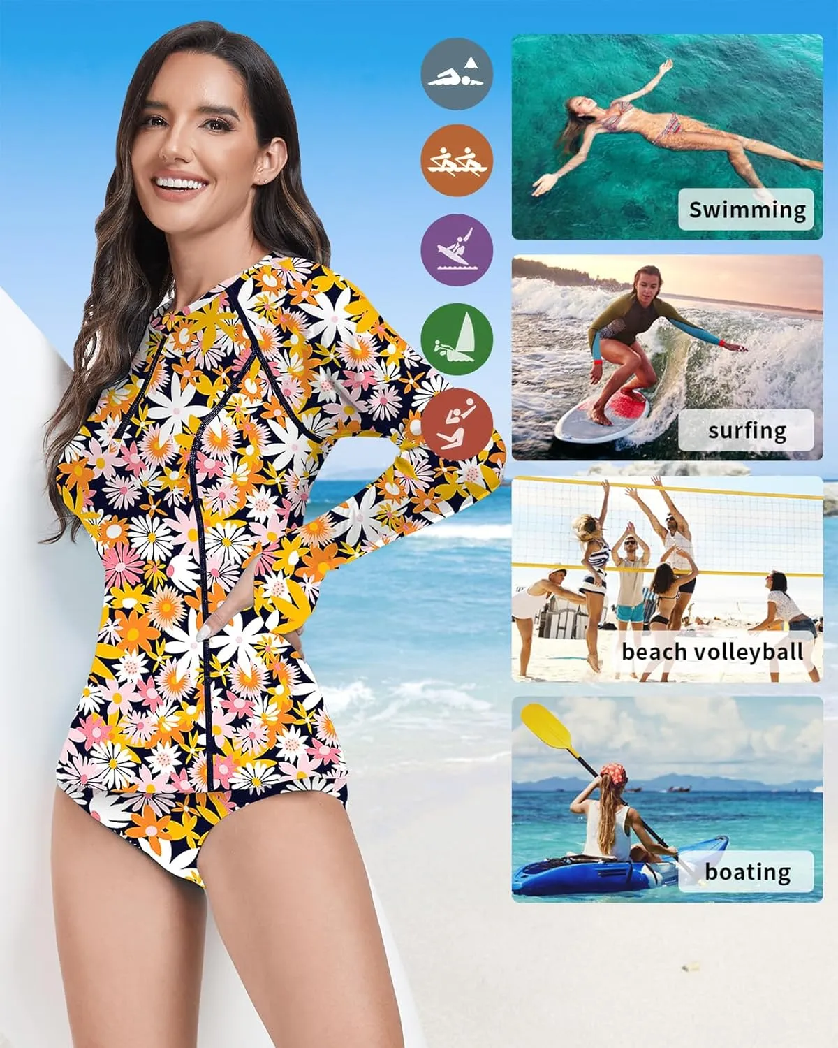 WOWENY 2 Piece Rash Guard Long Sleeve Swimsuits UPF 50  Sun Protection Swim Shirt Set Bathing Suit with Bottom