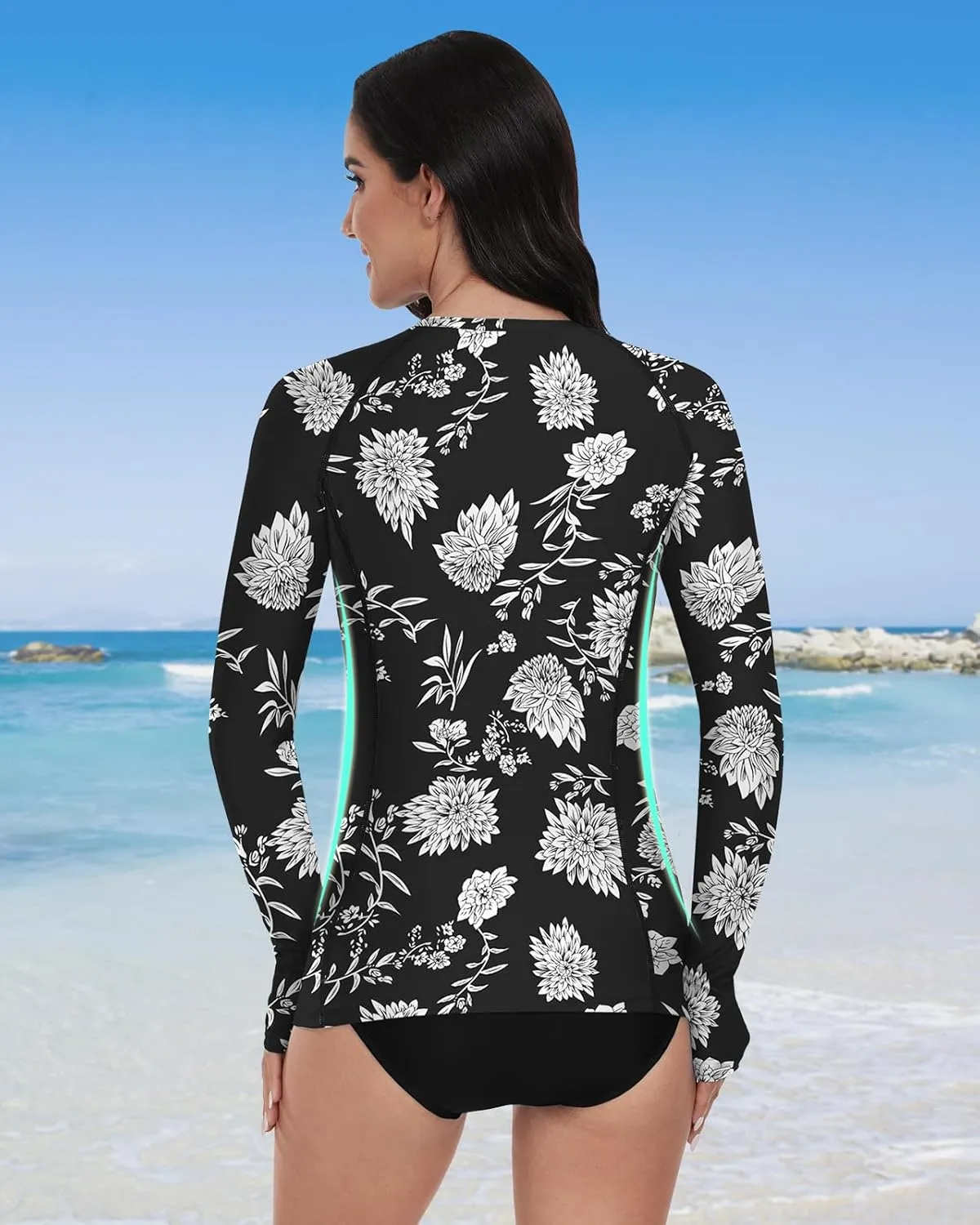 WOWENY 2 Piece Rash Guard Long Sleeve Swimsuits UPF 50  Sun Protection Swim Shirt Set Bathing Suit with Bottom