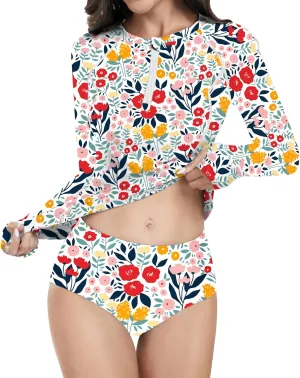 WOWENY 2 Piece Rash Guard Long Sleeve Swimsuits UPF 50  Sun Protection Swim Shirt Set Bathing Suit with Bottom