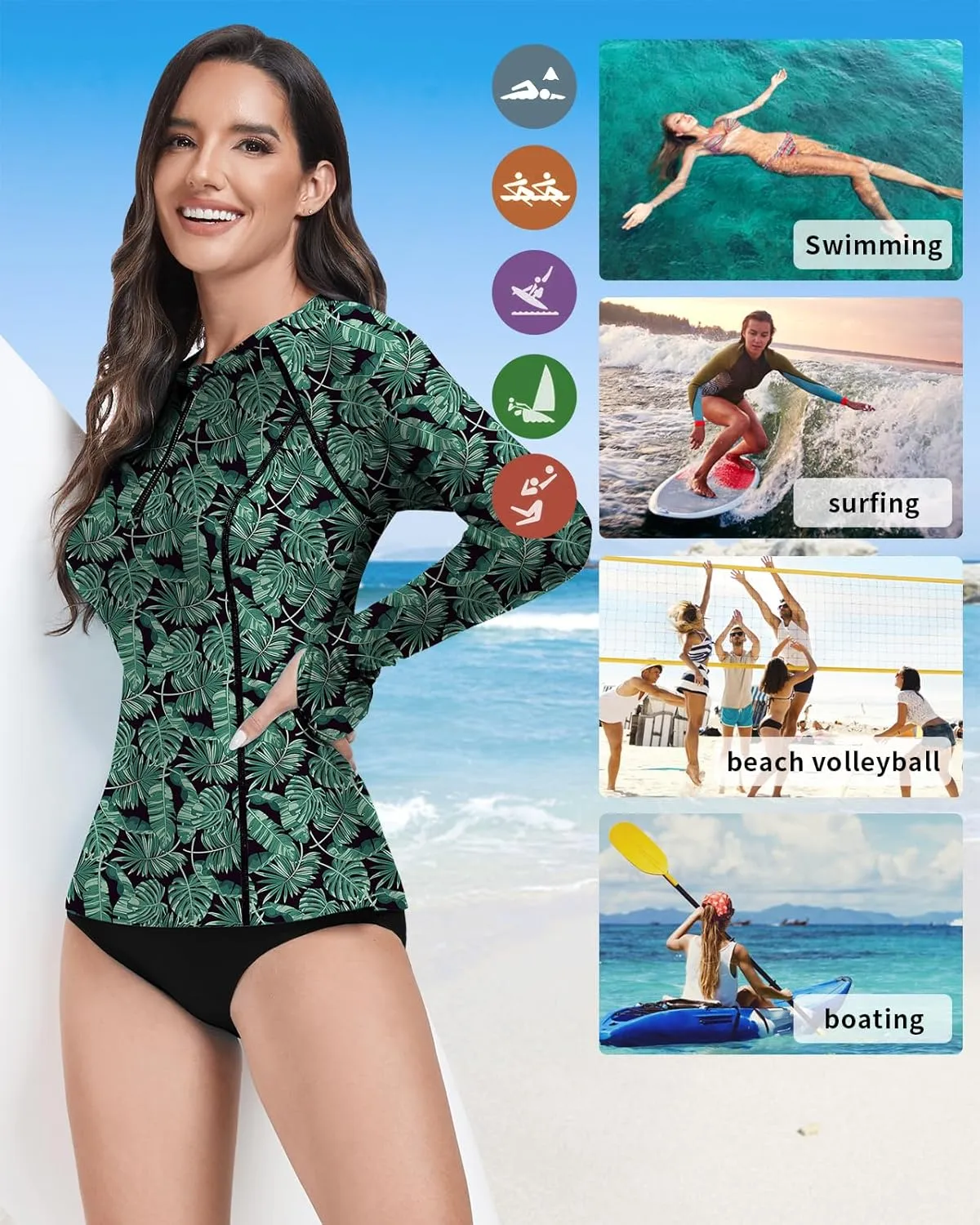 WOWENY 2 Piece Rash Guard Long Sleeve Swimsuits UPF 50  Sun Protection Swim Shirt Set Bathing Suit with Bottom