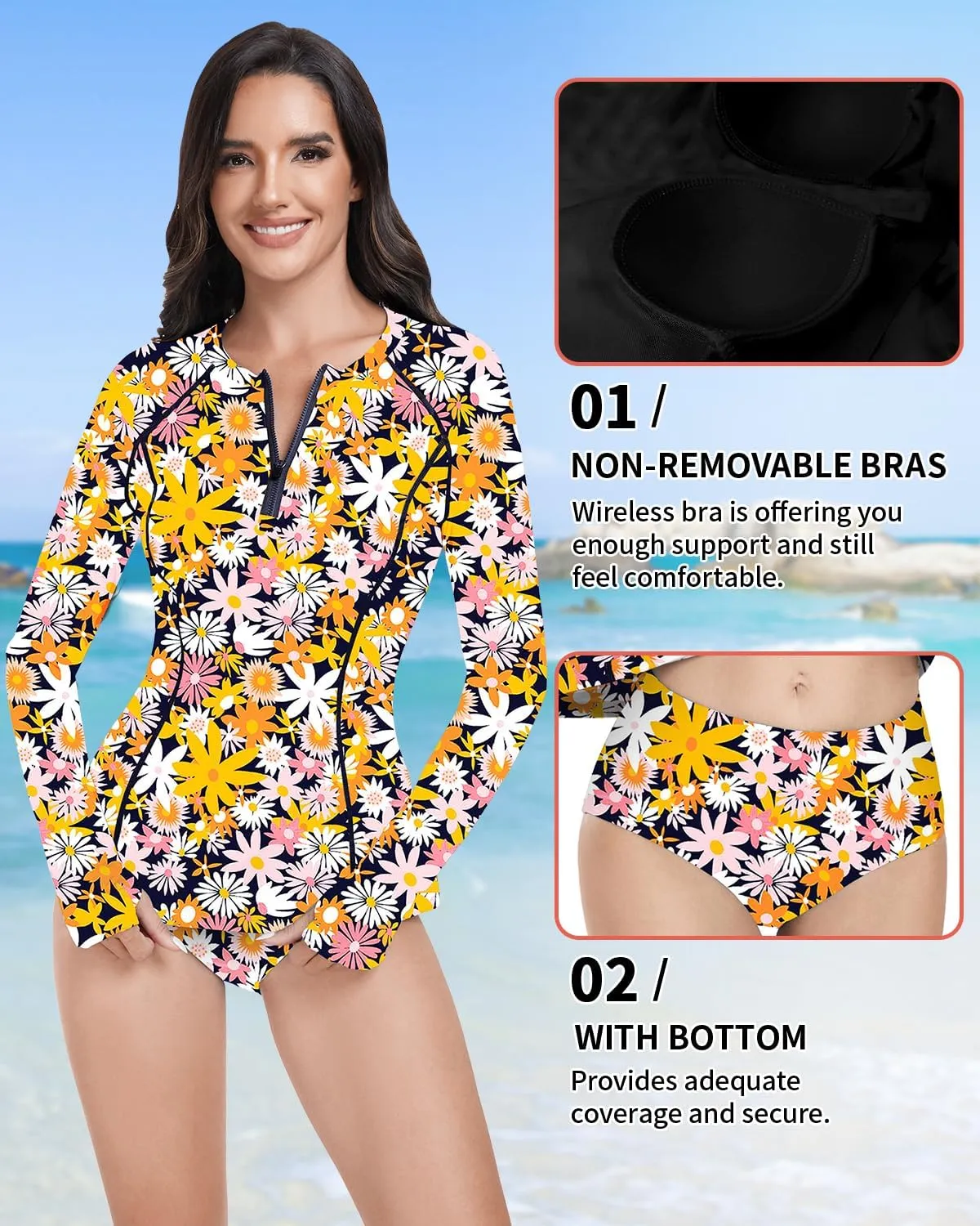 WOWENY 2 Piece Rash Guard Long Sleeve Swimsuits UPF 50  Sun Protection Swim Shirt Set Bathing Suit with Bottom