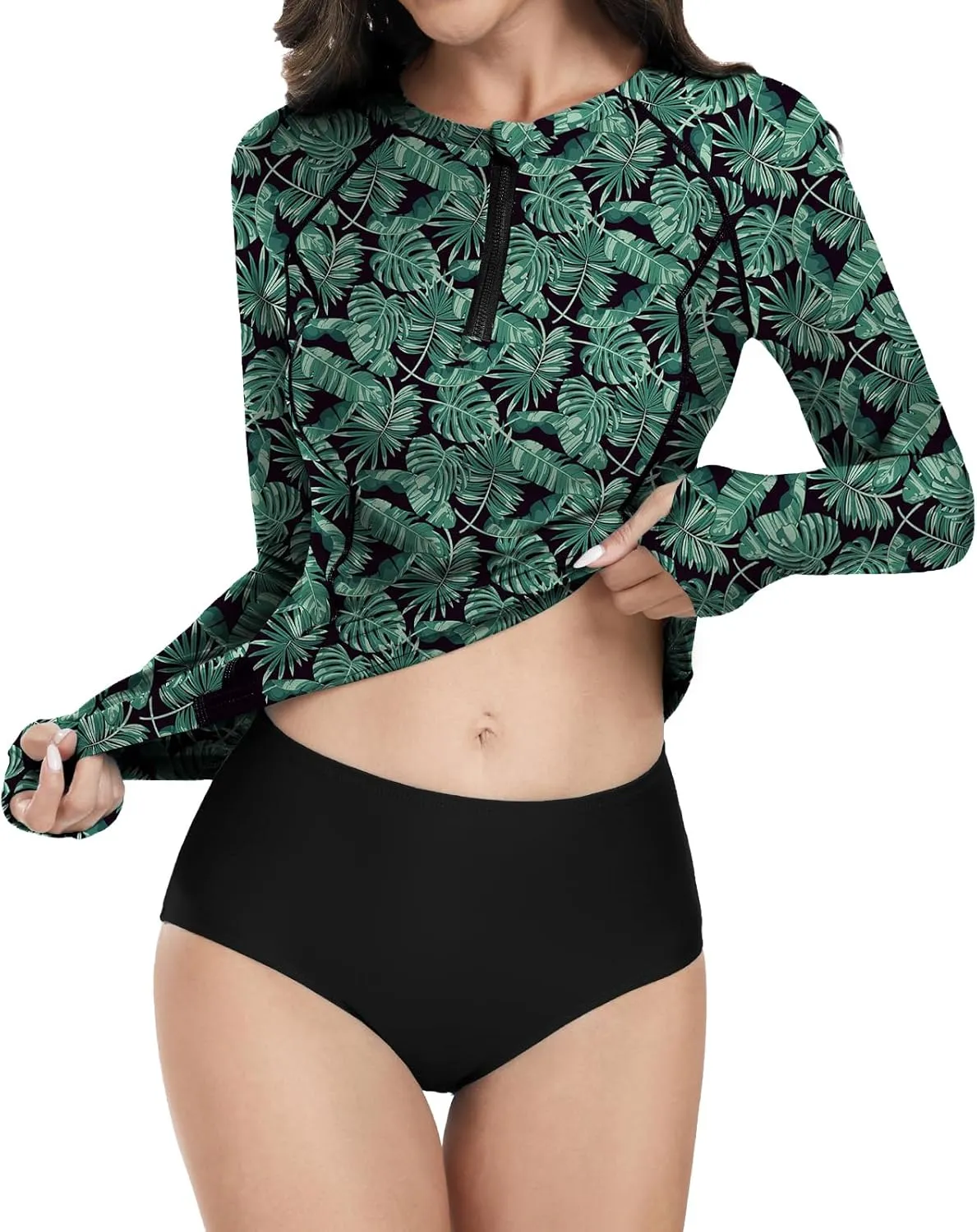 WOWENY 2 Piece Rash Guard Long Sleeve Swimsuits UPF 50  Sun Protection Swim Shirt Set Bathing Suit with Bottom