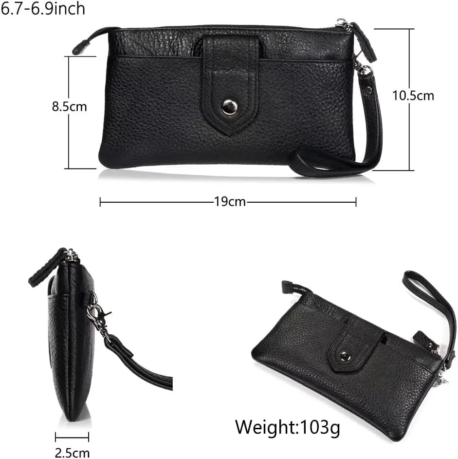 Wristlet Clutch Purse Leather Cell Phone Wallet Handbag for Women with Wrist Strap Wallet Purse
