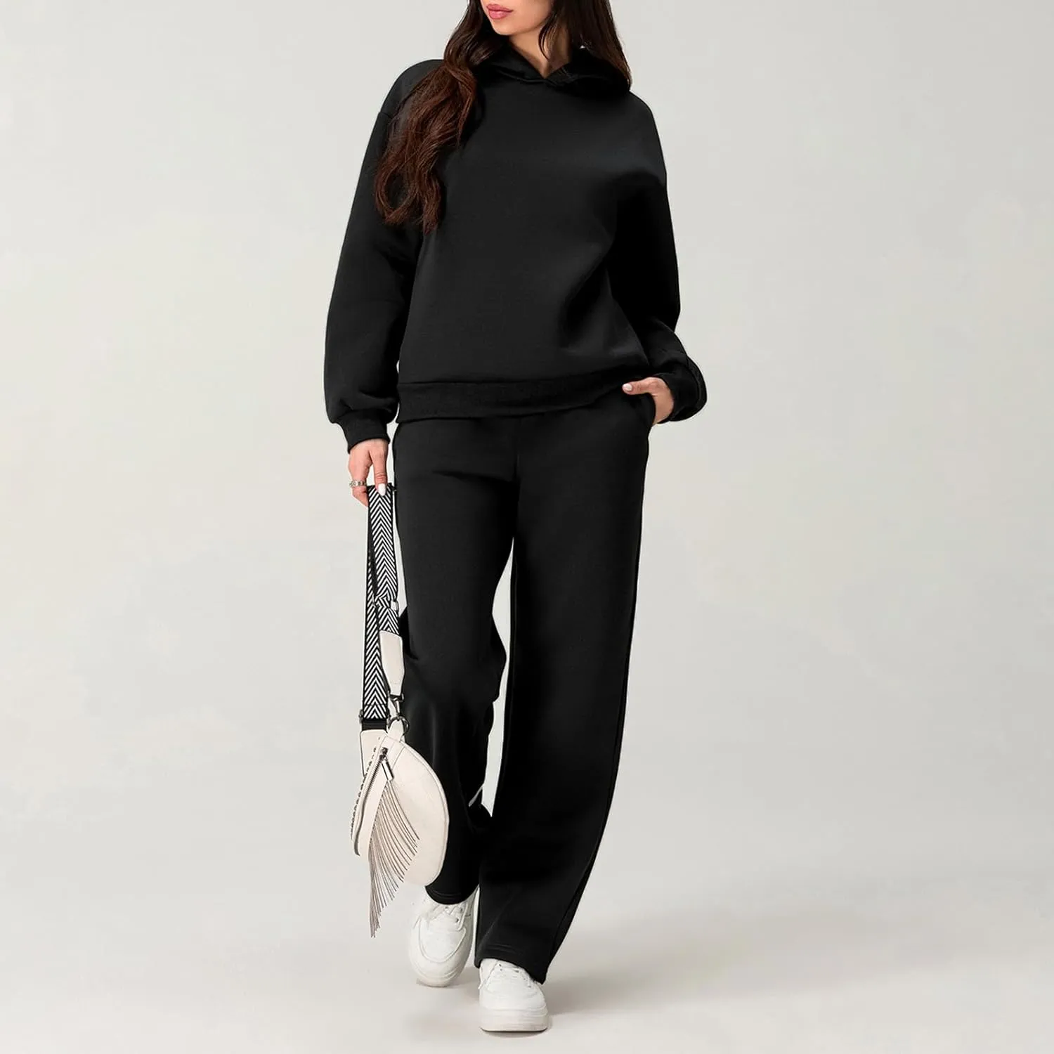 XBTCLXEBCO Bow Print Sweat Set for Women Oversized Sweatshirt and Sweatpants 2 Piece Lounge Set Fall Matching Tracksuit
