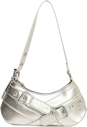Y2K Purse for Women Buckle Punk Shoulder Bag Vegan Leather Crescent Clutch Red Purses 2025 Vintage Underarm Purse