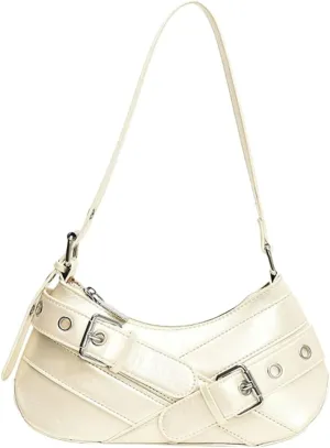 Y2K Purse for Women Buckle Punk Shoulder Bag Vegan Leather Crescent Clutch Red Purses 2025 Vintage Underarm Purse