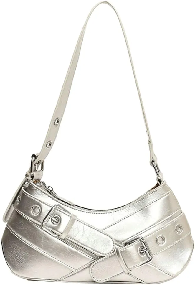 Y2K Purse for Women Buckle Punk Shoulder Bag Vegan Leather Crescent Clutch Red Purses 2025 Vintage Underarm Purse