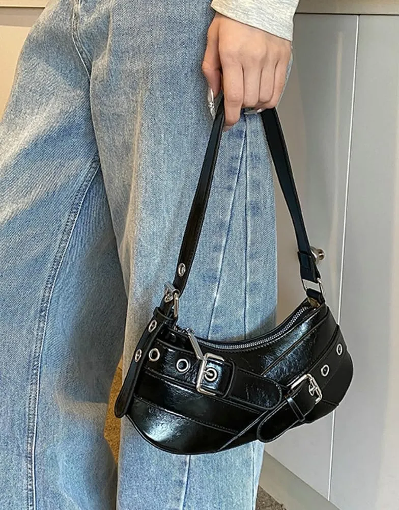 Y2K Purse for Women Buckle Punk Shoulder Bag Vegan Leather Crescent Clutch Red Purses 2025 Vintage Underarm Purse