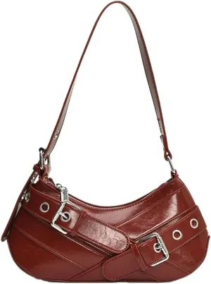 Y2K Purse for Women Buckle Punk Shoulder Bag Vegan Leather Crescent Clutch Red Purses 2025 Vintage Underarm Purse