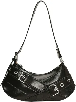 Y2K Purse for Women Buckle Punk Shoulder Bag Vegan Leather Crescent Clutch Red Purses 2025 Vintage Underarm Purse