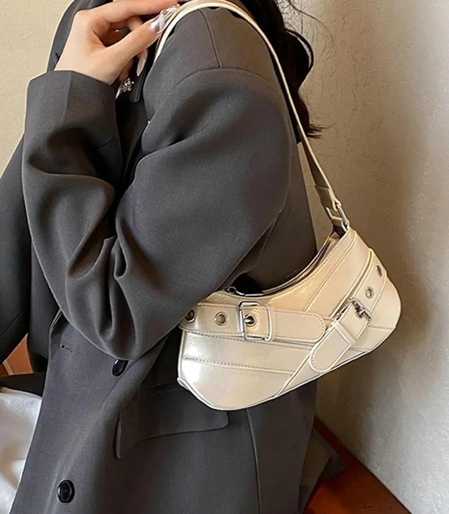 Y2K Purse for Women Buckle Punk Shoulder Bag Vegan Leather Crescent Clutch Red Purses 2025 Vintage Underarm Purse
