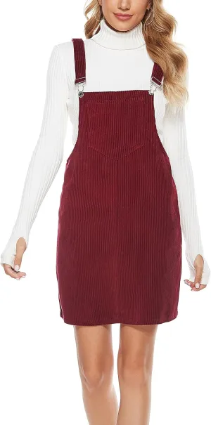 Yeokou Womens Casual Corduroy Bib Knee Length Overalls Pinafore Midi Dress Jumpsuit