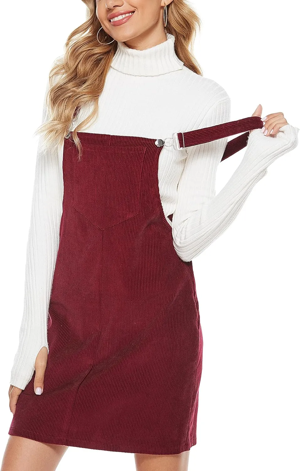 Yeokou Womens Casual Corduroy Bib Knee Length Overalls Pinafore Midi Dress Jumpsuit