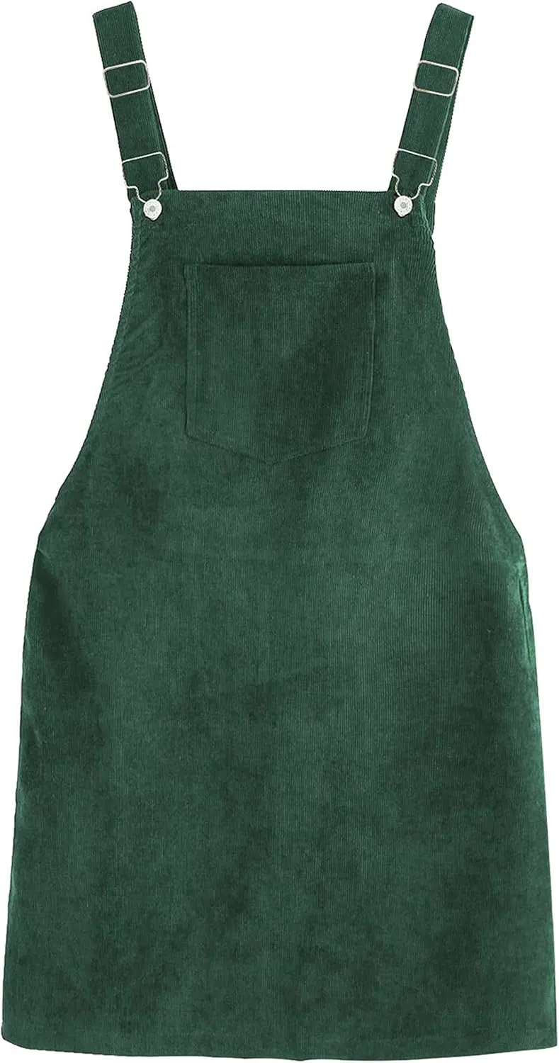 Yeokou Womens Casual Corduroy Bib Knee Length Overalls Pinafore Midi Dress Jumpsuit