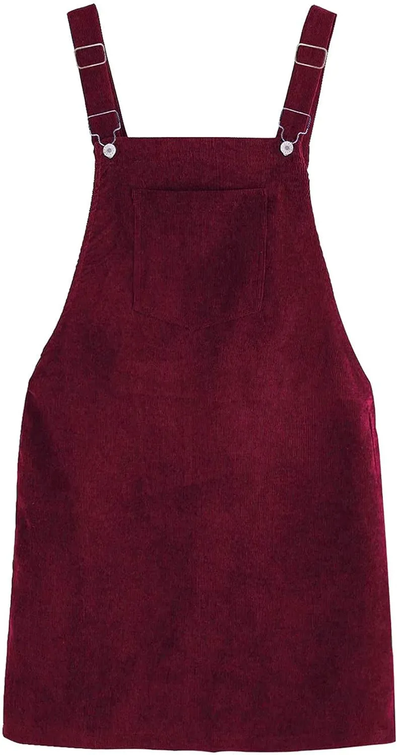 Yeokou Womens Casual Corduroy Bib Knee Length Overalls Pinafore Midi Dress Jumpsuit