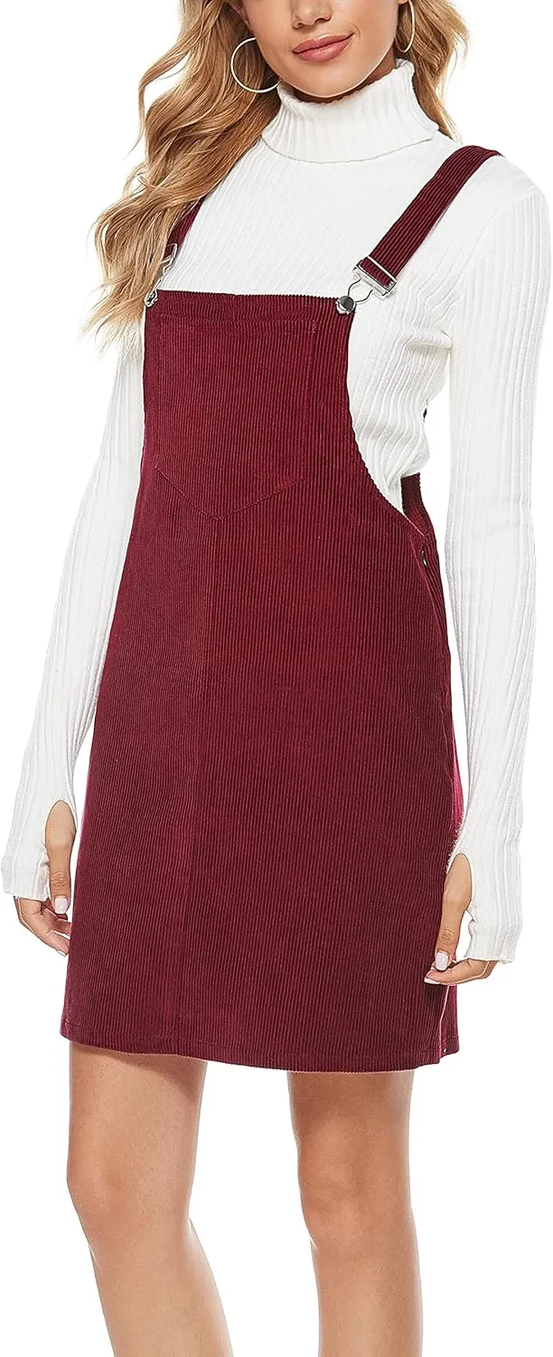 Yeokou Womens Casual Corduroy Bib Knee Length Overalls Pinafore Midi Dress Jumpsuit