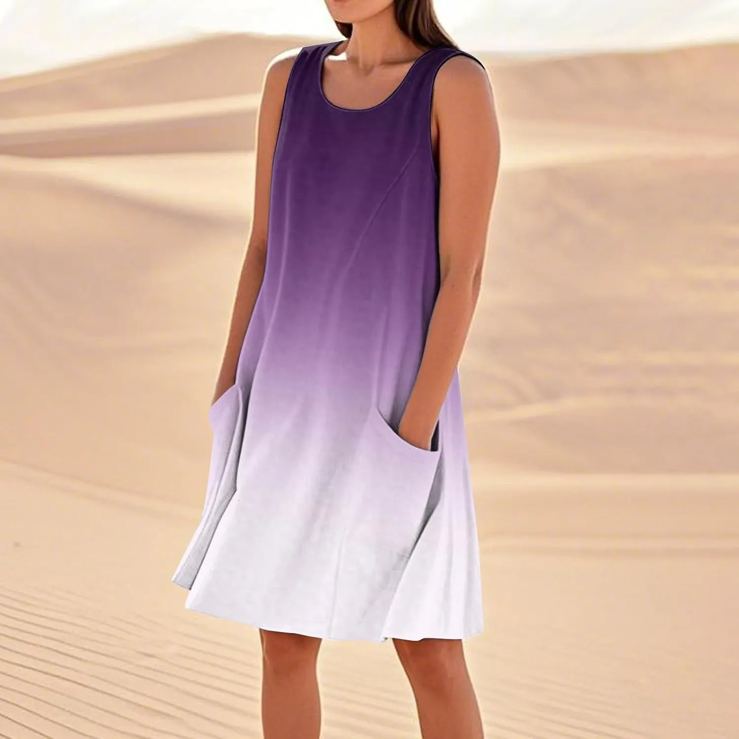Yesunpxs Summer Dresses for Women 2025 U Neck Loose Tank Dress Sleeveless Casual T Shirt Dress Beach Sundresses with Pockets