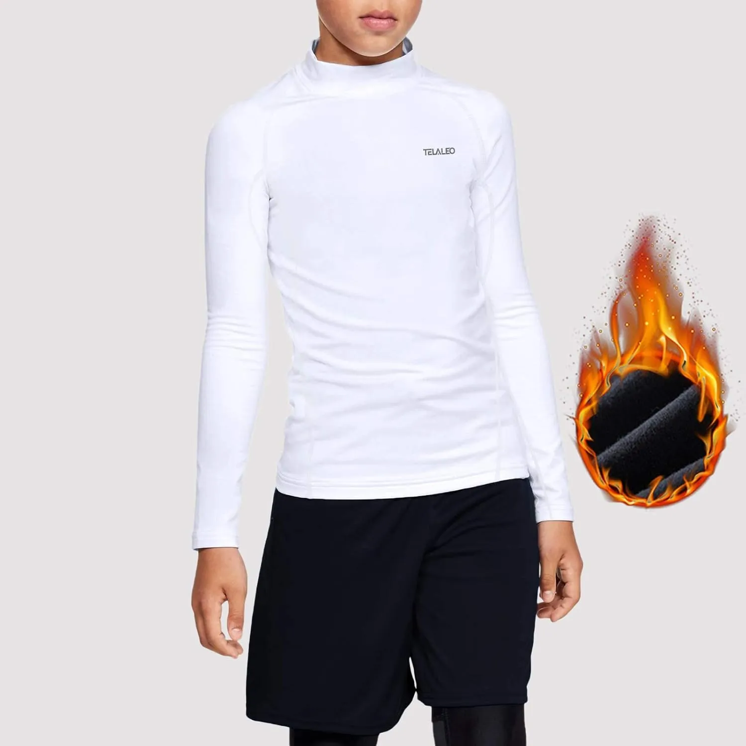 Youth Boys Girls Thermal Compression Shirt Fleece Lined Turtle Neck Top Athletic Base Layer Undershirt