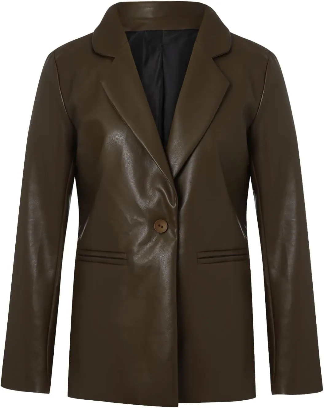 Yuemengxuan Women Faux Leather Blazer Vintage Lapel Boyfriend PU Jacket Long Sleeve Button Down Trench Coat Streetwear